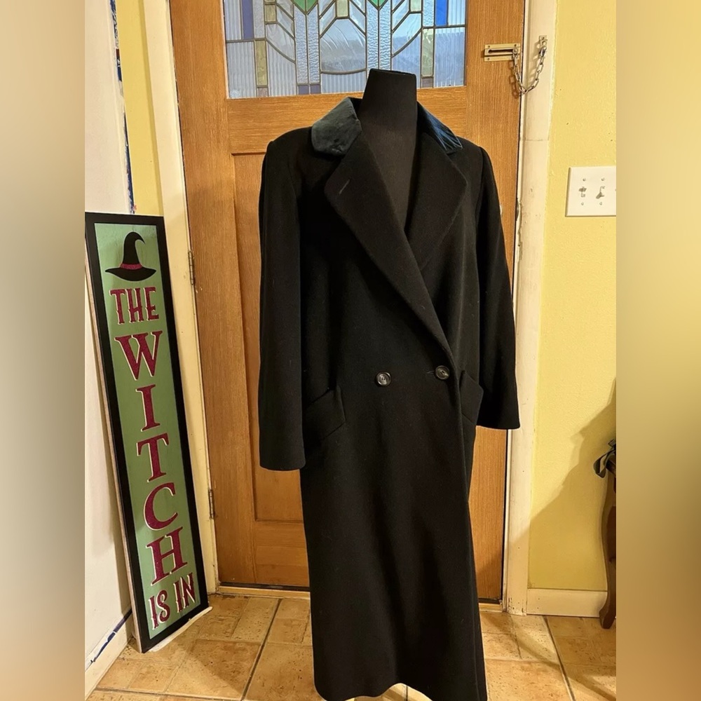 Vintage Talbots Wool Double Breasted Black Overcoat Size 10 Winter Coat